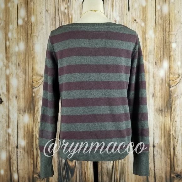 American Eagle | Maroon & Gray Striped Sweater - Picture 2 of 8